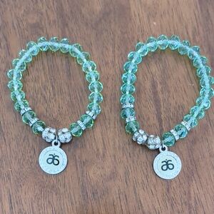 Arbonne Green and Silver Rhinestone Charm Bracelets, Set Of 2 (Team Gifts)